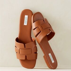 Have Well Within Brown Leather Threaded Cut-Out Slides size 8